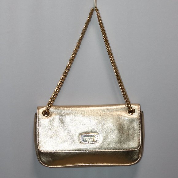NWOT Michael Kors Gold Leather Shoulder Bag with Chain Strap - Picture 2 of 16